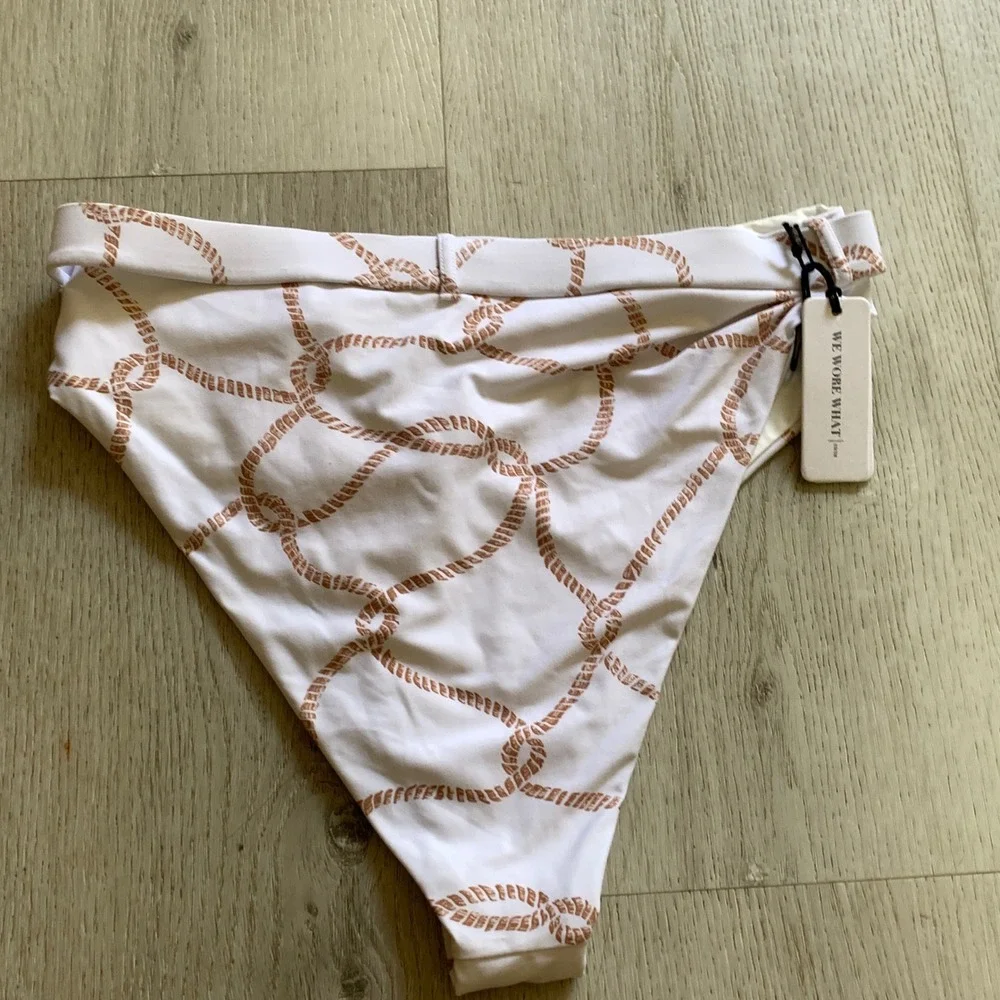 We Wore What Emily High Waisted Belted Bikini Bottom Rope Camel‎ White Medium